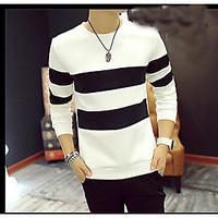 Men\'s Beach Simple Shirt, Striped Animal Print Color Block Round Neck Long Sleeve Polyester