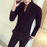 mens casualdaily simple shirt solid stand long sleeve cotton