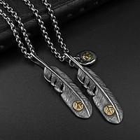 Men/Women Titanium Steel Antique Silver Feather Shape Pendant(No Chain)