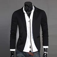 Men\'s Solid Casual / Work Blazer, Cotton Long Sleeve Black / Gray