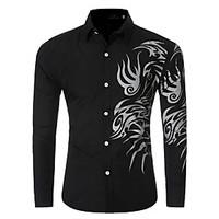 mens print casual work shirt cotton polyester long sleeve black blue r ...