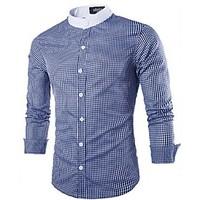 Men\'s Plaids Casual Shirt, Cotton Long Sleeve Black / Blue