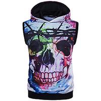 Men\'s Casual/Daily Hoodie Print Round Neck Micro-elastic Polyester Sleeveless All Seasons