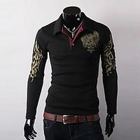 mens long sleeve polo cotton polyester casual work formal sport print