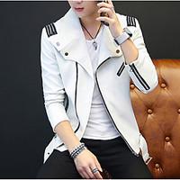 Men\'s Going out Casual/Daily Party/Cocktail Simple Spring Fall Jacket, Solid Shirt Collar Long Sleeve Regular Nylon