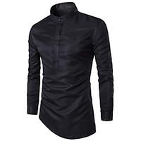Men\'s Solid Plus Sizes Shirt, Polyester Long Sleeve Black / White