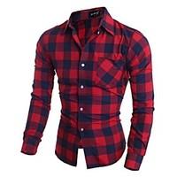 Men\'s Plaids Casual / Work Shirt, Cotton Long Sleeve Black / Red