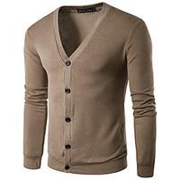 Men\'s Casual/Daily Regular Cardigan, Solid V Neck Long Sleeve Polyester Spring Summer Medium Micro-elastic