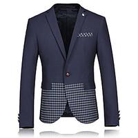 Men\'s Casual/Daily Work Club Vintage Simple Street chic Spring Fall Blazer, Houndstooth Solid Square Neck Long Sleeve RegularCotton
