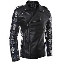 mens long sleeve casual jacket pu cotton print black