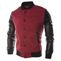 Men\'s Long Sleeve Casual Jacket, Cotton / Polyester / Cotton Blend Solid Black / Blue / Red / Gray