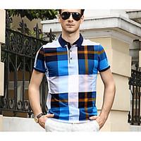 mens going out simple polo plaid shirt collar short sleeve cotton