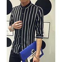 mens casualdaily simple shirt striped shirt collar sleeve rayon