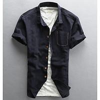 Men\'s Casual/Daily Simple Shirt, Solid Shirt Collar Short Sleeve Linen Thin