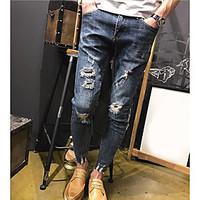 mens mid rise micro elastic jeans pants simple slim solid