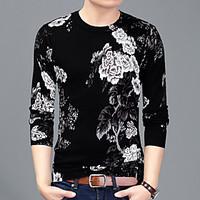 Men\'s Casual/Daily Regular Pullover, Print Round Neck Long Sleeve Wool Spring Medium Micro-elastic