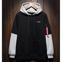 mens daily hoodie solid color block hooded inelastic cotton long sleev ...