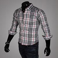 Men\'s Striped / Plaids Casual / Work / Formal / Sport / Plus Sizes Shirt, Cotton Blend Long Sleeve Black / White