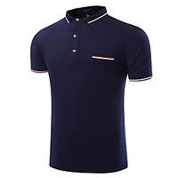 Men\'s Going out Casual/Daily Simple Street chic Active Summer Polo, Solid Striped Crew Neck Short Sleeve Cotton Rayon Thin