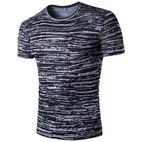 Men\'s Going out Casual/Daily Simple Active Summer T-shirt, Striped Galaxy Shirt Collar Short Sleeve Cotton Rayon Thin