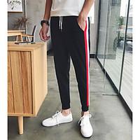 mens mid rise strenchy sweatpants pants simple harem pure color stripe ...