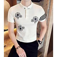 Men\'s Going out Street chic T-shirt, Floral Shirt Collar Short Sleeve Cotton