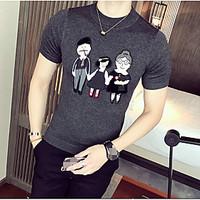Men\'s Casual/Daily Simple Regular Pullover, Embroidered Crew Neck Short Sleeve Cotton Spring Summer Thin Micro-elastic
