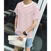 Men\'s Casual/Daily Simple Spring Summer T-shirt, Striped Round Neck Short Sleeve Cotton Thin