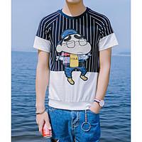 Men\'s Casual/Daily Simple Spring Summer T-shirt, Striped Print Round Neck Short Sleeve Cotton Thin