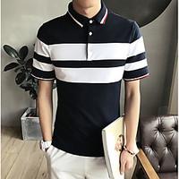 Men\'s Casual/Daily Simple Polo, Patchwork Button Down Collar Short Sleeve Polyester