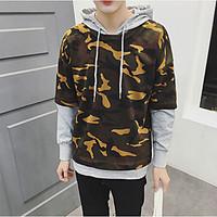 mens daily hoodie camouflage color hooded micro elastic cotton long sl ...