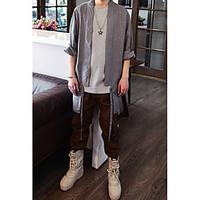 Men\'s Daily Modern/Comtemporary Cross-Seasons Summer Jacket, Solid V Neck 3/4-Length Sleeve Regular Linen