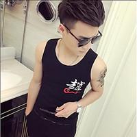 mens casualdaily simple tank top print round neck sleeveless cotton th ...