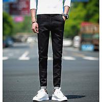 mens mid rise micro elastic skinny pants simple slim solid