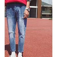 mens mid rise micro elastic jeans pants street chic straight solid