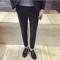 mens mid rise inelastic business pants simple slim pure color solid