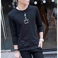 Men\'s Casual/Daily Sweatshirt Solid Round Neck strenchy Cotton Long Sleeve Spring