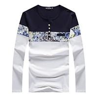 mens casualdaily simple t shirt color block round neck long sleeve cot ...