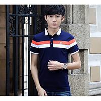 Men\'s Casual/Daily Simple T-shirt, Color Block Shirt Collar Short Sleeve Cotton