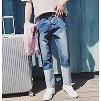 mens mid rise inelastic jeans pants simple straight solid