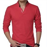 Men\'s Fashion Slim Letter Printed Long Sleeved Polo Shirt Letter V Neck Long Sleeve Red / White / Black / Gray / Green Cotton / Polyester