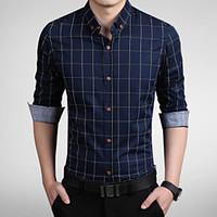 Men\'s Fashion Plaid Slim Fit Business Long Sleeved Shirt