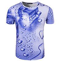 Men\'s Going out Formal Simple Active Spring Fall T-shirt, Print Round Neck Long Sleeve Blue Cotton Medium