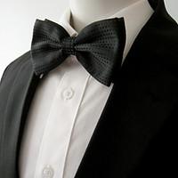 Men\'s Solid Black Dots Bow Tie Pre-tied Dress Wedding Blend Ajustable SilkBlend Wedding