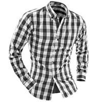 Men\'s Plaids Casual / Work Shirt, Cotton Long Sleeve Red / Gray