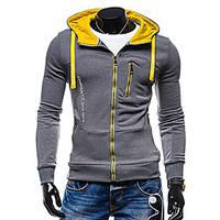 Men\'s Sports Active Simple Hoodie Jacket Solid Micro-elastic Polyester Long Sleeve Fall Winter