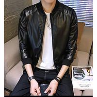 mens going out casualdaily simple leather jackets solid stand long sle ...