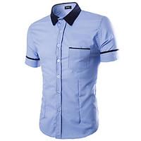Men\'s Casual/Daily Simple Summer Shirt, Solid Shirt Collar Long Sleeve Blue Pink Red Black Cotton Medium