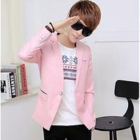 Men\'s Going out Casual/Daily Simple Spring Fall Blazer, Solid Shirt Collar Long Sleeve Short Cotton