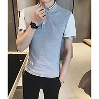Men\'s Casual/Daily Simple Spring Summer T-shirt, Patchwork Shirt Collar Short Sleeve Others Thin